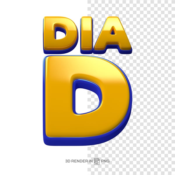 3D RENDER LETTERING DIA D BLUE YELLOW