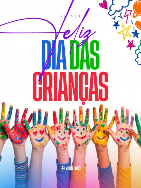 DIA DAS CRIANÇAS MÃOS COLORIDAS SOCIAL MEDIA FLYER PSD EDITÁVEL