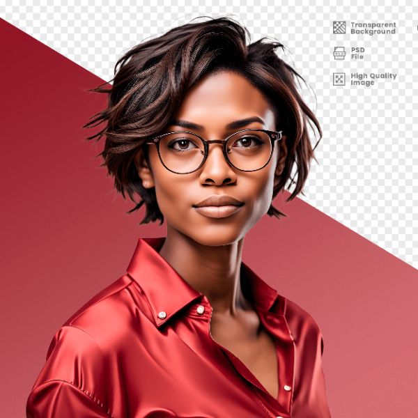 MULHER COM CAMISA VERMELHA E ÓCULOS