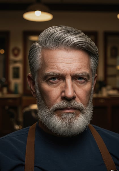 HOMEM VISTO DE FRENTE COM CABELO GRISALHO VISTO DE FRENTE