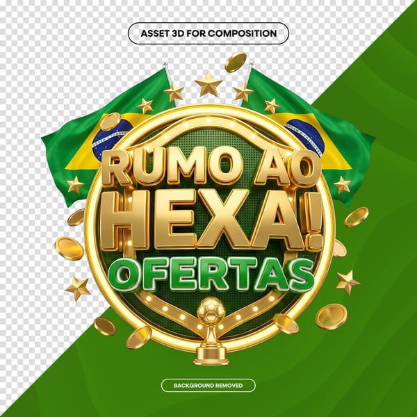 SELO 3D IA RUMO AO HEXA OFERTAS JOGO BRASIL COPA SOCIAL MEDIA PNG