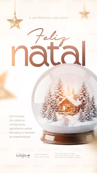 FELIZ NATAL GLOBO DE NEVE CABANA SOCIAL MEDIA FLYER PSD EDITÁVEL STORY