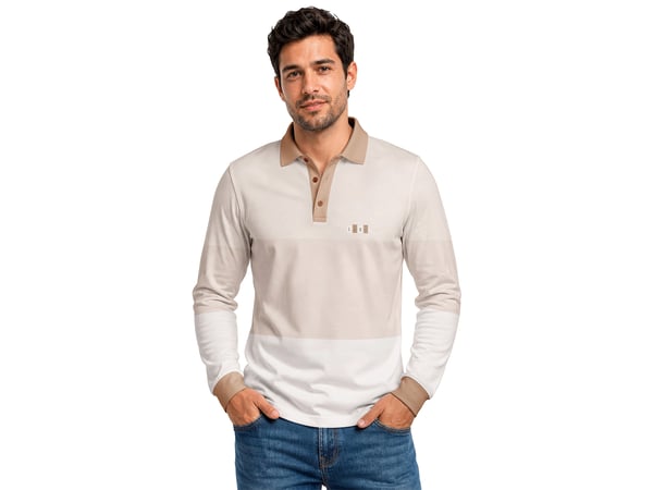 POLO MASCULINA MANGA LONGA MOCKUP EM ESTÚDIO MODELO DE FRENTE
