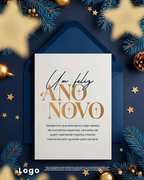 Feliz Ano Novo, Cartão De Saudações, Decoração Festiva E Dourada Social Media PSD Editável