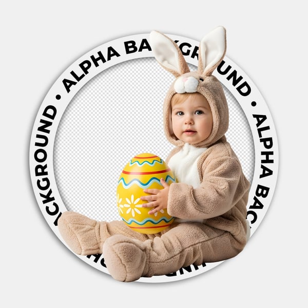 CRIANÇA COM FANTASIA DE COELHINHO DA PÁSCOA SENTADA SEGURANDO UM OVO DA PÁSCOA 02