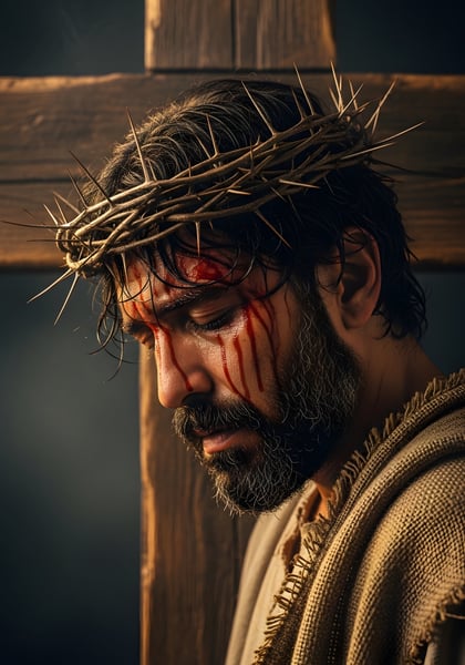 JESUS CRISTO COM A COROA DE ESPINHO E A CRUZ DE MADEIRA 01