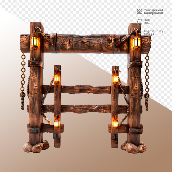 CERCA DE MADEIRA COM LUZ - ELEMENTO 3D PARA COMPOSIÇÃO - WOOD