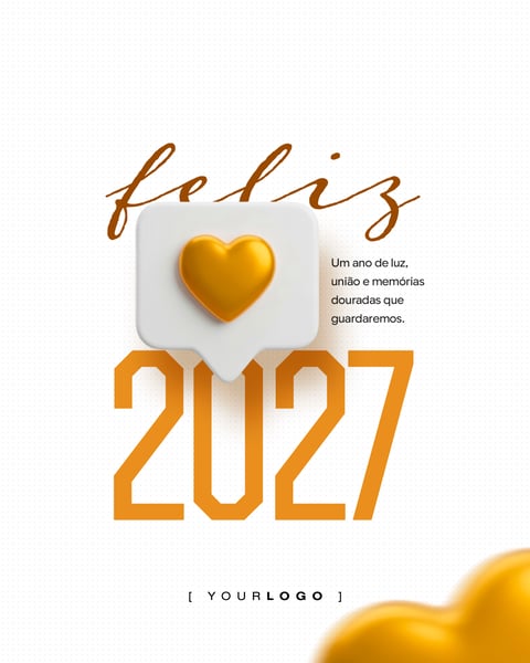 FELIZ 2027 CORAÇÃO 3D SOCIAL MEDIA PSD EDITÁVEL