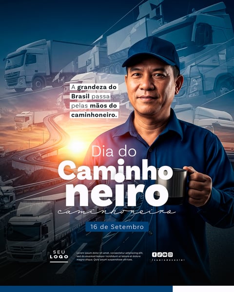 DIA DO CAMINHONEIRO 16 DE SETEMBRO SOCIAL MEDIA PSD EDITÁVEL 16