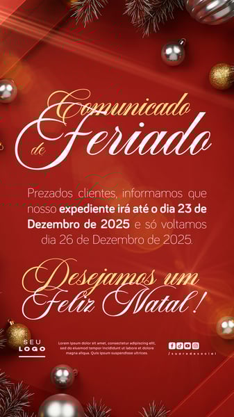 COMUNICADO DE NATAL AVISO ANÚNCIO RECESSO FERIADO STORY SOCIAL MEDIA PSD EDITÁVEL 5