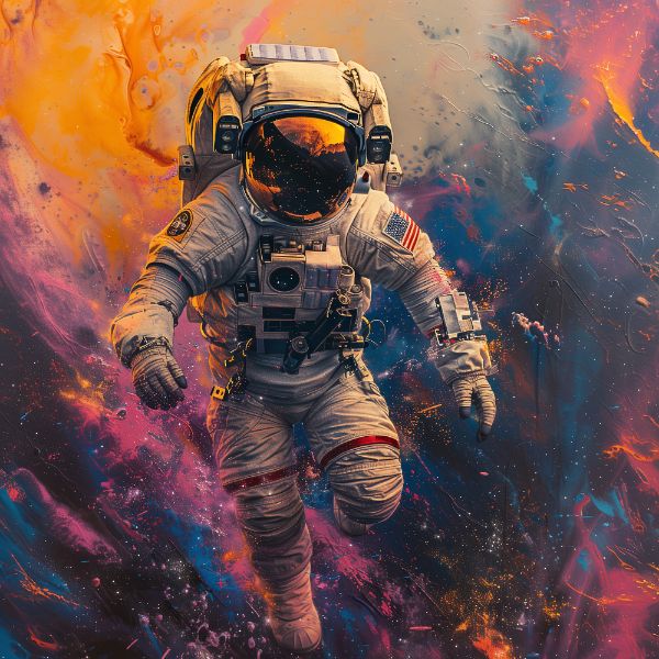 ASTRONAUTA NA ESPAÇO | COM LUZES NEON | FAÍSCAS | IMAGEM BACKGROUND