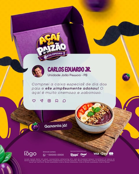 FEEDBACK CLIENTE ESPECIAL PRESENTE AÇAITERIA AÇAÍ DIA DOS PAIS SOCIAL MEDIA PSD EDITÁVEL