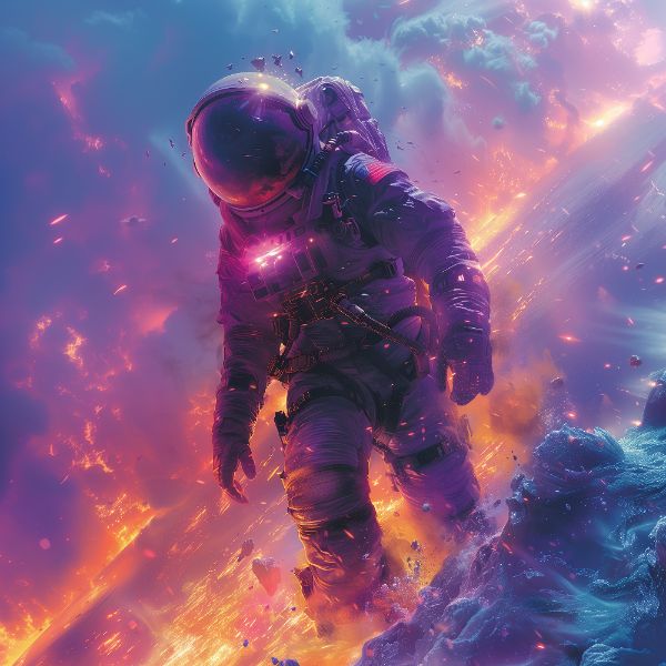 ASTRONAUTA NA ESPAÇO | COM LUZES NEON | FAÍSCAS | IMAGEM BACKGROUND