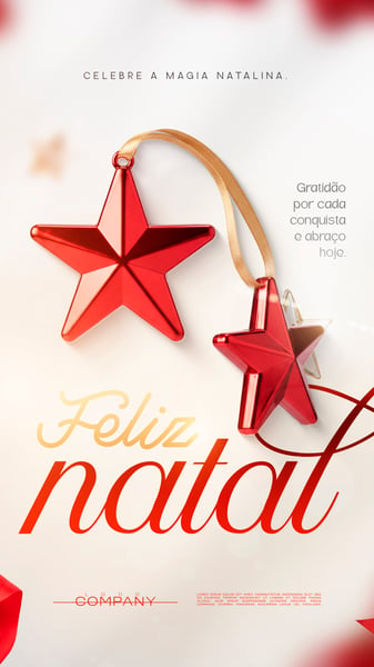 FELIZ NATAL ESTRELAS VERMELHAS BRILHO SOCIAL MEDIA FLYER PSD EDITÁVEL STORY