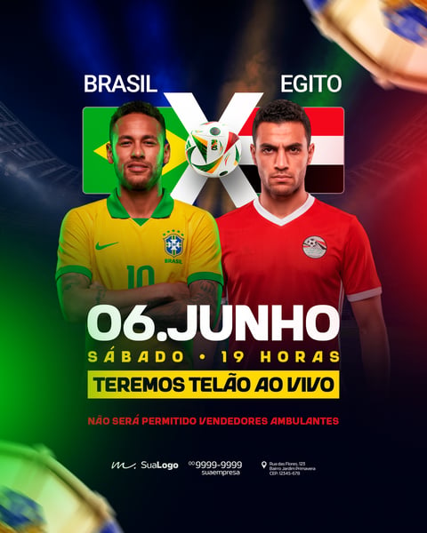 Jogo Brasil x Egito 06 de Junho no Telão PSD Editável