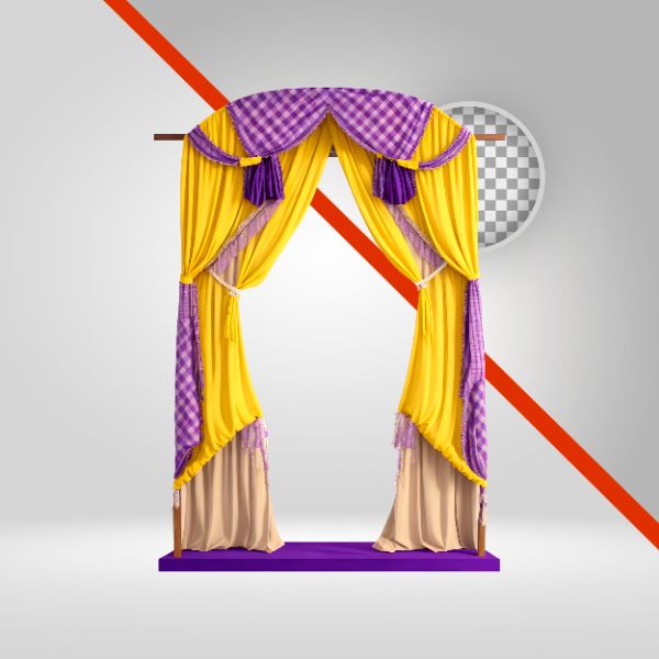 CORTINAS SÃO JOÃO 3D, ELEMENTO PNG, ARRAIÁ, FESTA JUNINA, JUNHO, FORRÓ, DECORAÇÃO PANO COLORIDO, ARCO DE MADEIRA, RURAL