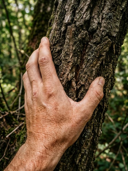 MAO TOCANDO TRONCO ÁRVORE CONEXÃO NATUREZA 1