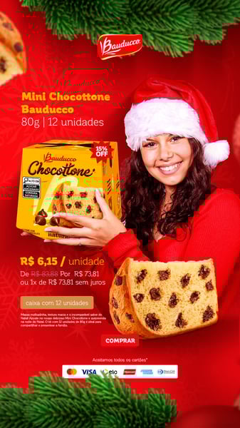 WAF SOCIAL MEDIA FELIZ NATAL STORY MINI CHOCOTTONE BAUDUCO 80G 12 UNIDADES