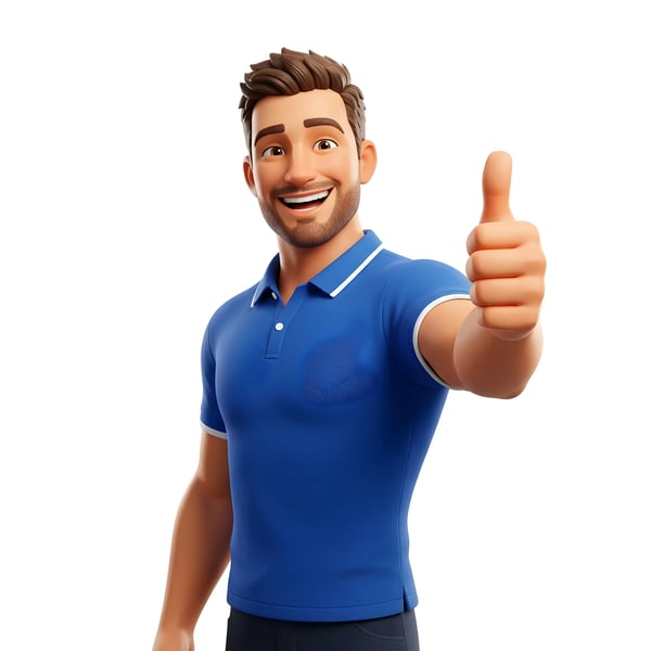 SMILING MAN GIVING THUMBS UP GESTURE