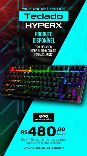 STORY SEMANA GAMER TECLADO HYPERX RGB SOCIAL MEDIA PSD EDITÁVEL