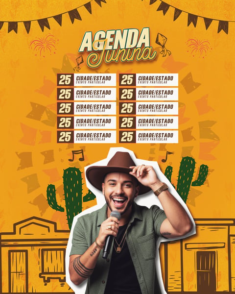 Flyer Agenda Junina Artista Feed PSD Editável