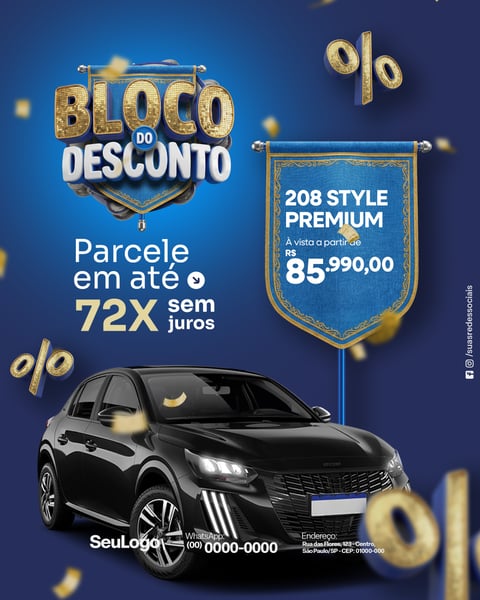 Bloco do Desconto 72x Sem Juros Carros Promoção PSD Editável