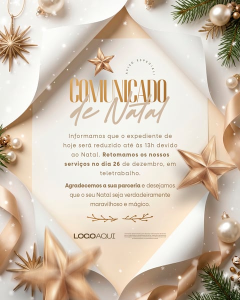 AVISO DE RECESSO E TELETRABALHO NATALINO SOCIAL MEDIA FLYER PSD EDITÁVEL