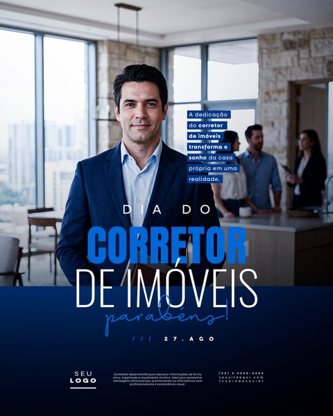 DIA DO CORRETOR DE IMÓVEIS 27 DE AGOSTO SOCIAL MEDIA PSD EDITÁVEL