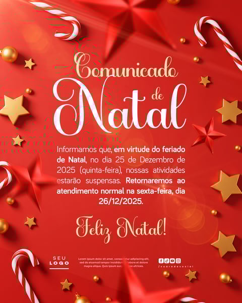 COMUNICADO DE NATAL AVISO ANÚNCIO RECESSO FERIADO SOCIAL MEDIA PSD EDITÁVEL 4