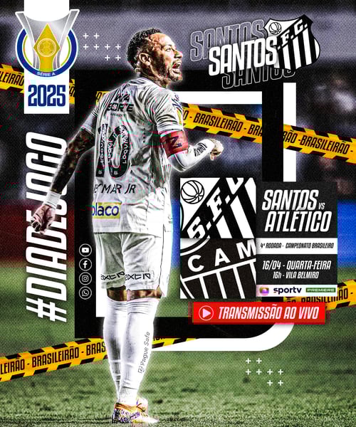 FLYER ESPORTIVO FUTEBOL CAMPEONATO BRASILEIRO DIA DE JOGO SANTOS