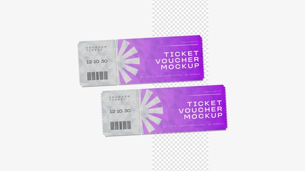 Mockup Ticket Voucher de ingressos para evento Realista em PSD Editável 58