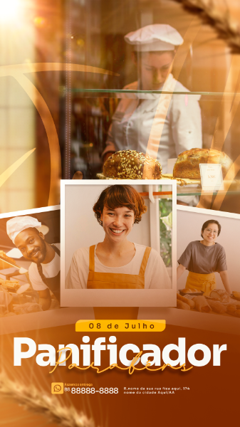 STORIES COMEMORAÇÃO DO DIA DO PANIFICADOR POST FEED PANIFICADORA SOCIAL MEDIA PSD