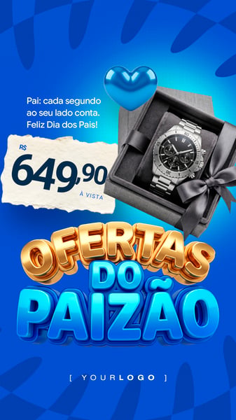 TEMPLATE OFERTAS DE PRESENTE DIA DOS PAIS COM RELÓGIO PRATEADO PSD EDITÁVEL STORY