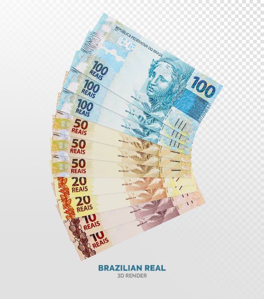 NOTAS DE REAIS DINHEIRO BRASILEIRO ELEMENTO 3D REALISTA