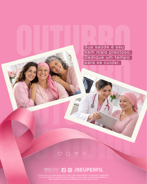 Campanha Outubro Rosa Conscientização Saúde Feminina Social Media PSD Editável