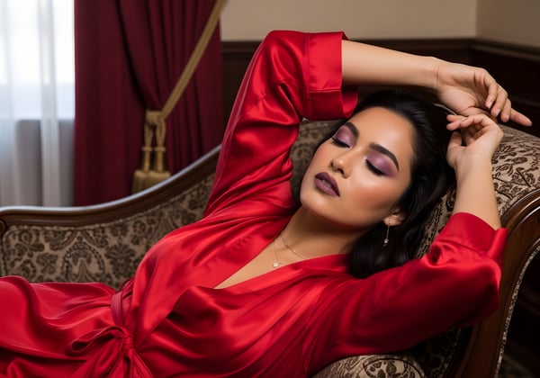 LINDA MULHER COM UMA ROSA DEITADA SOBRE O SOFÁ DIA DA MULHER 04