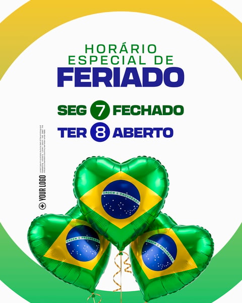 AVISO DE HORÁRIO DE FERIADO DO BRASIL SOCIAL MEDIA FLYER PSD EDITÁVEL