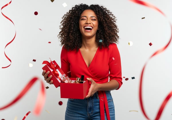 APZ MULHER FELIZ RECEBENDO PRESENTE PSD EDITÁVEL