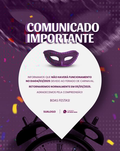 PQC SOCIAL MEDIA COMUNICADO DE CARNAVAL HORÁRIO ESPECIAL 4