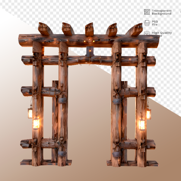 CERCA DE MADEIRA COM LUZ - ELEMENTO 3D PARA COMPOSIÇÃO - WOOD