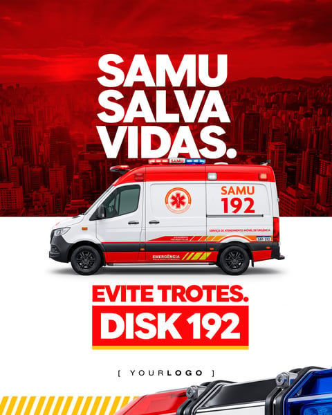 Post de Instagram de Emergência e Conscientização SAMU 192 PSD EDITÁVEL