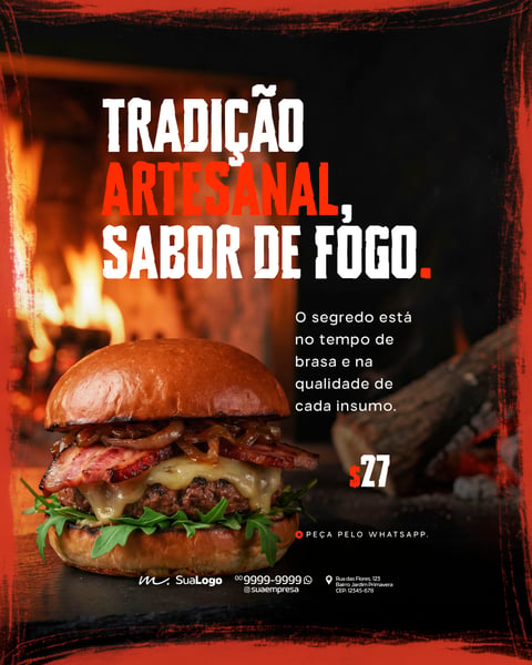 HAMBURGUERIA NA BRASA ARTESANAL GOURMET SOCIAL MEDIA PSD EDITÁVEL 7