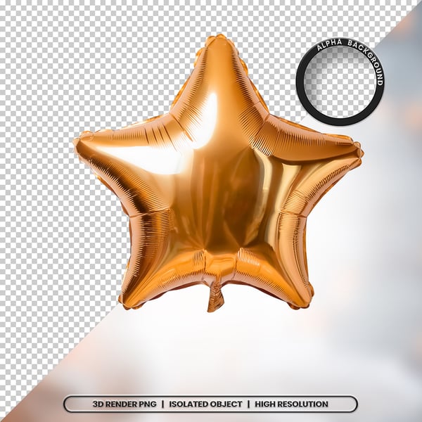 3D RENDER BALÃO METALIZADO ESTRELA DOURADO ELEMENTO ÍCONE PSD PNG
