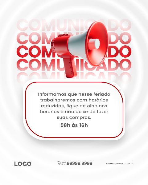 SOCIAL MEDIA PARA AVISOS E COMUNICADOS - VERMELHO