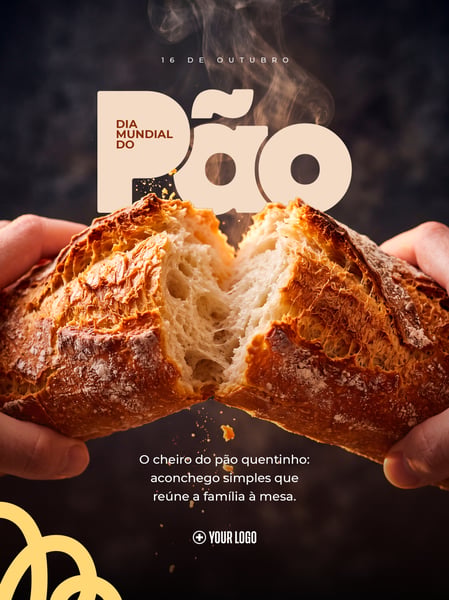DIA MUNDIAL DO PÃO PANIFICADORA CASEIRA SOCIAL MEDIA FLYER PSD EDITÁVEL