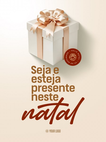 FELIZ NATAL CAIXA BRANCA LAÇO MARROM SOCIAL MEDIA FLYER PSD EDITÁVEL