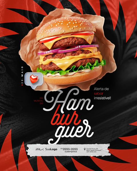 DIA MUNDIAL DO HAMBÚRGUER LANCHONETE PROMOÇÃO SOCIAL MEDIA PSD EDITÁVEL 5