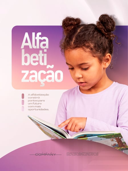 ALFABETIZAÇÃO INFANTIL EDUCAÇÃO E LEITURA SOCIAL MEDIA FLYER PSD EDITÁVEL