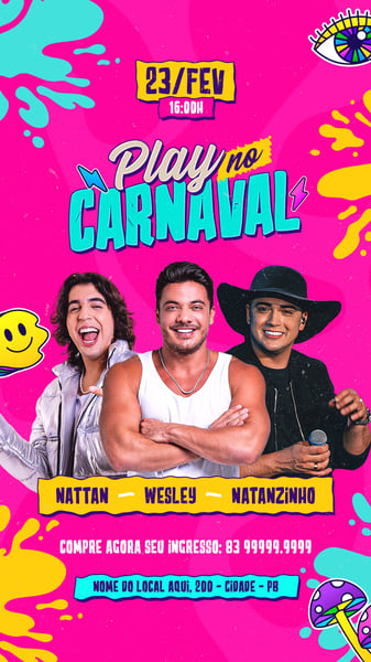 FLYER EVENTO PSD EDITÁVEL STORIES PLAY NO CARNAVAL