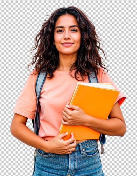 ESTUDANTE UNIVERSITARIA E SEGURANDO UM CADERNO AMARELO ELEMENTO PNG